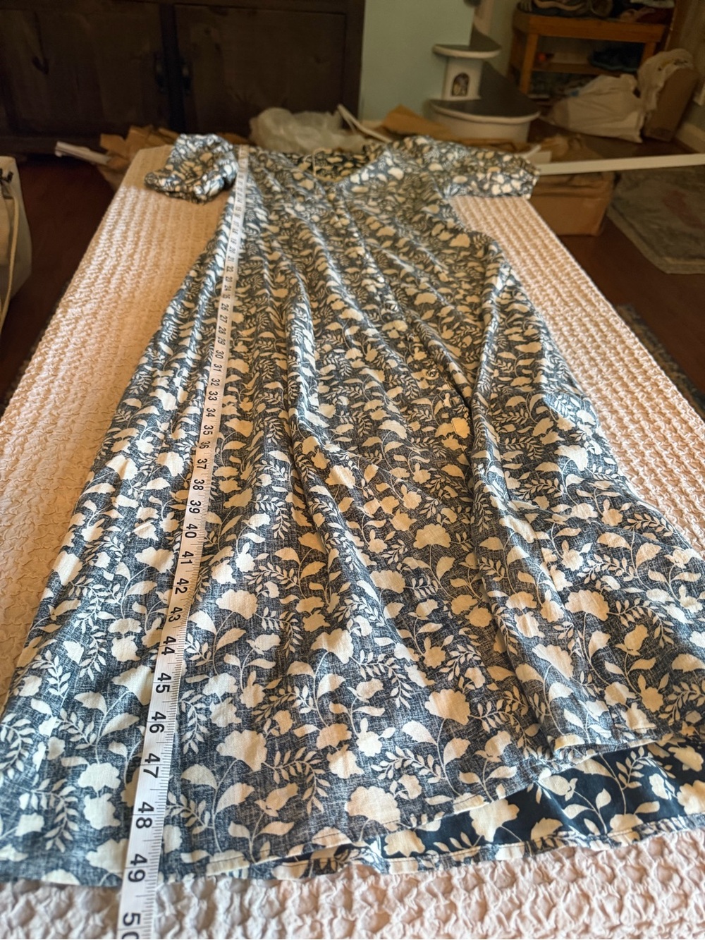 Faherty Havana Dress XS NWT Blue Ivory Floral Linen Blend Puff Sleeve Midi $198 - Picture 12 of 12
